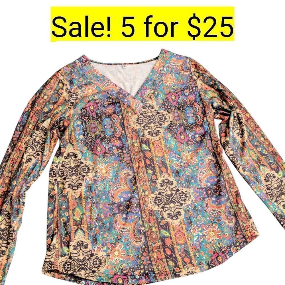 Soft Neutral Boho Cottagecore Floral Long Sleeve Top on Sale 5 for $25